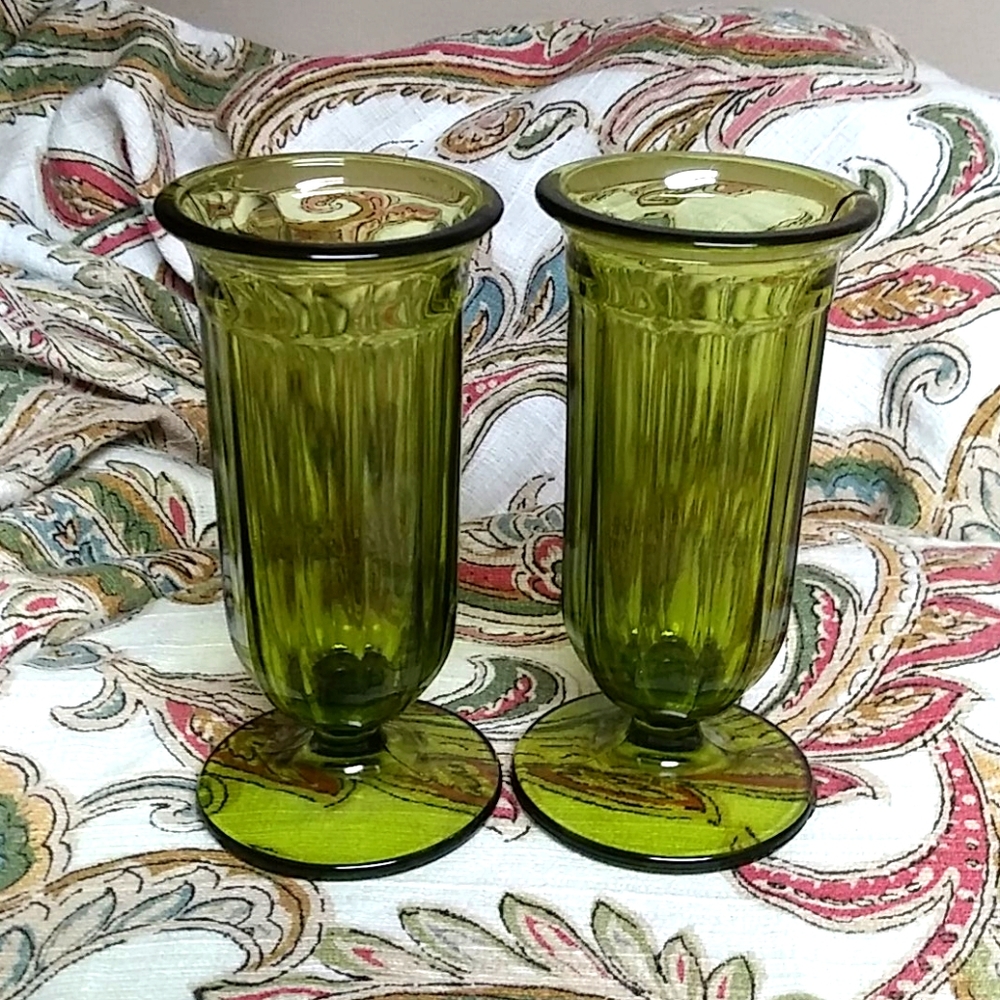 Vintage Olive Green Glass Vases
